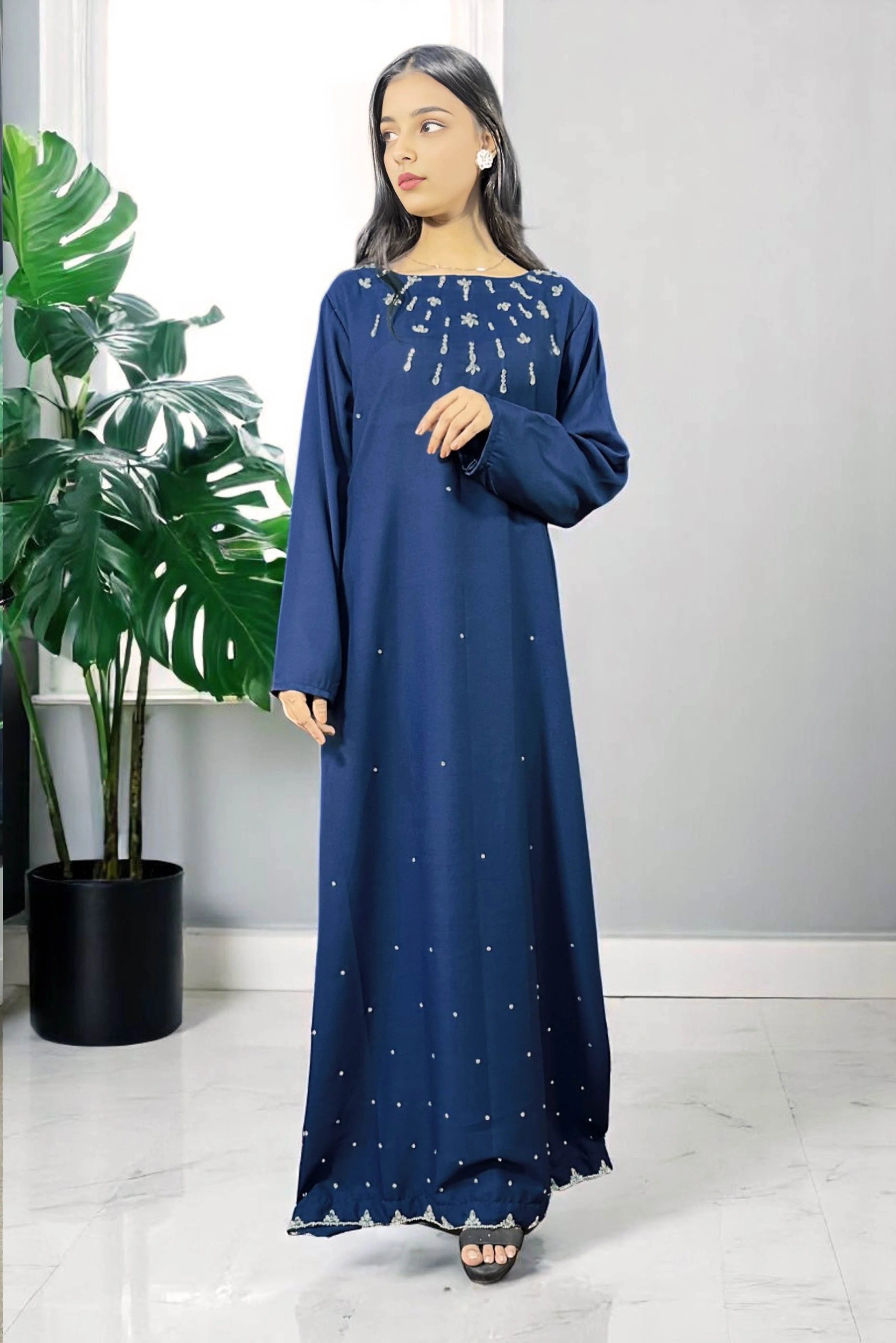 Navy Blue Dress with Intricate Hand Embroidery