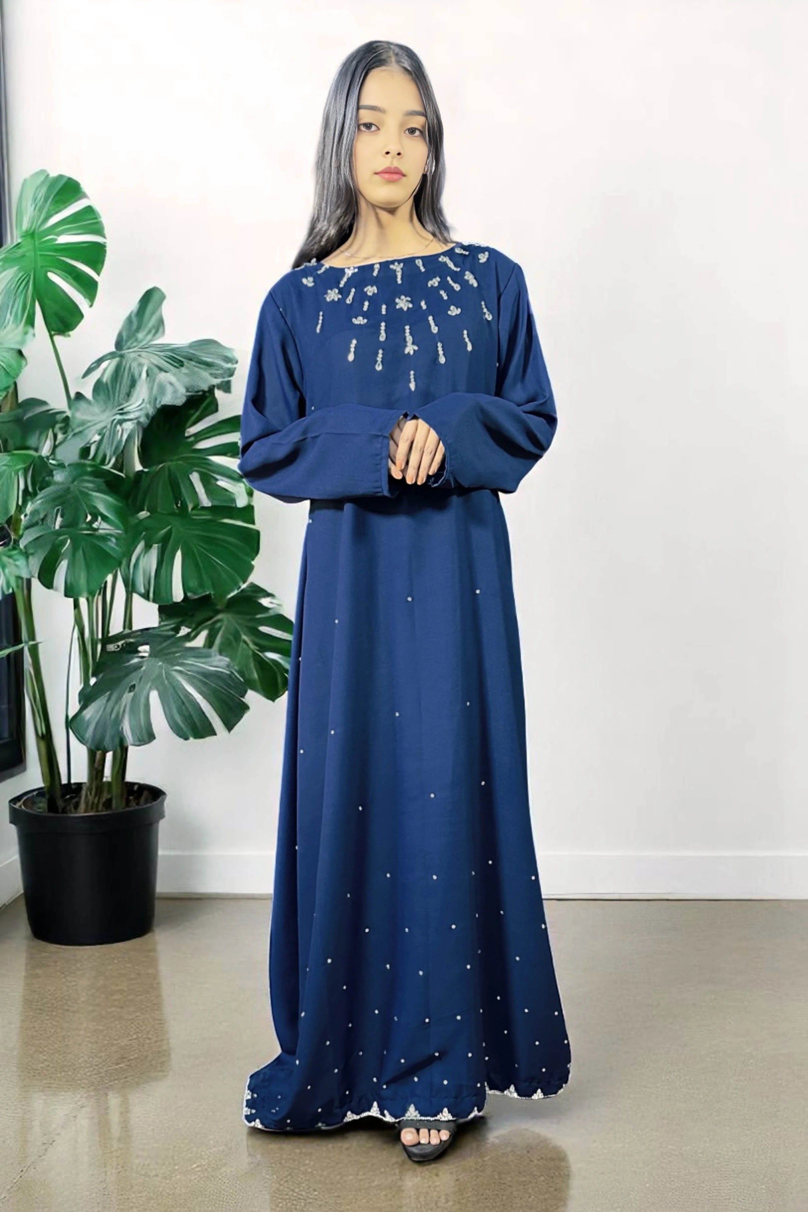 Navy Blue Dress with Intricate Hand Embroidery