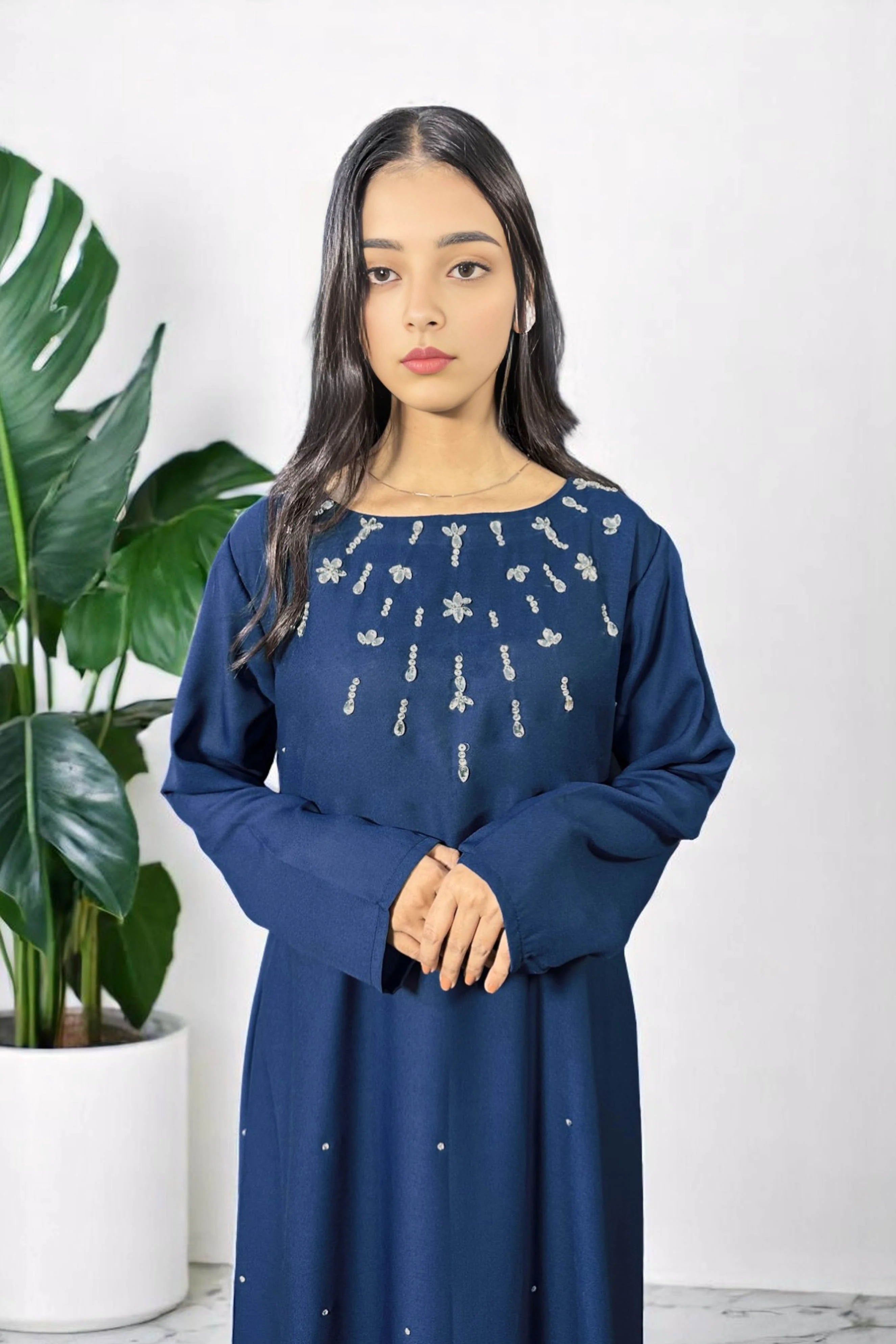 Navy Blue Dress with Intricate Hand Embroidery