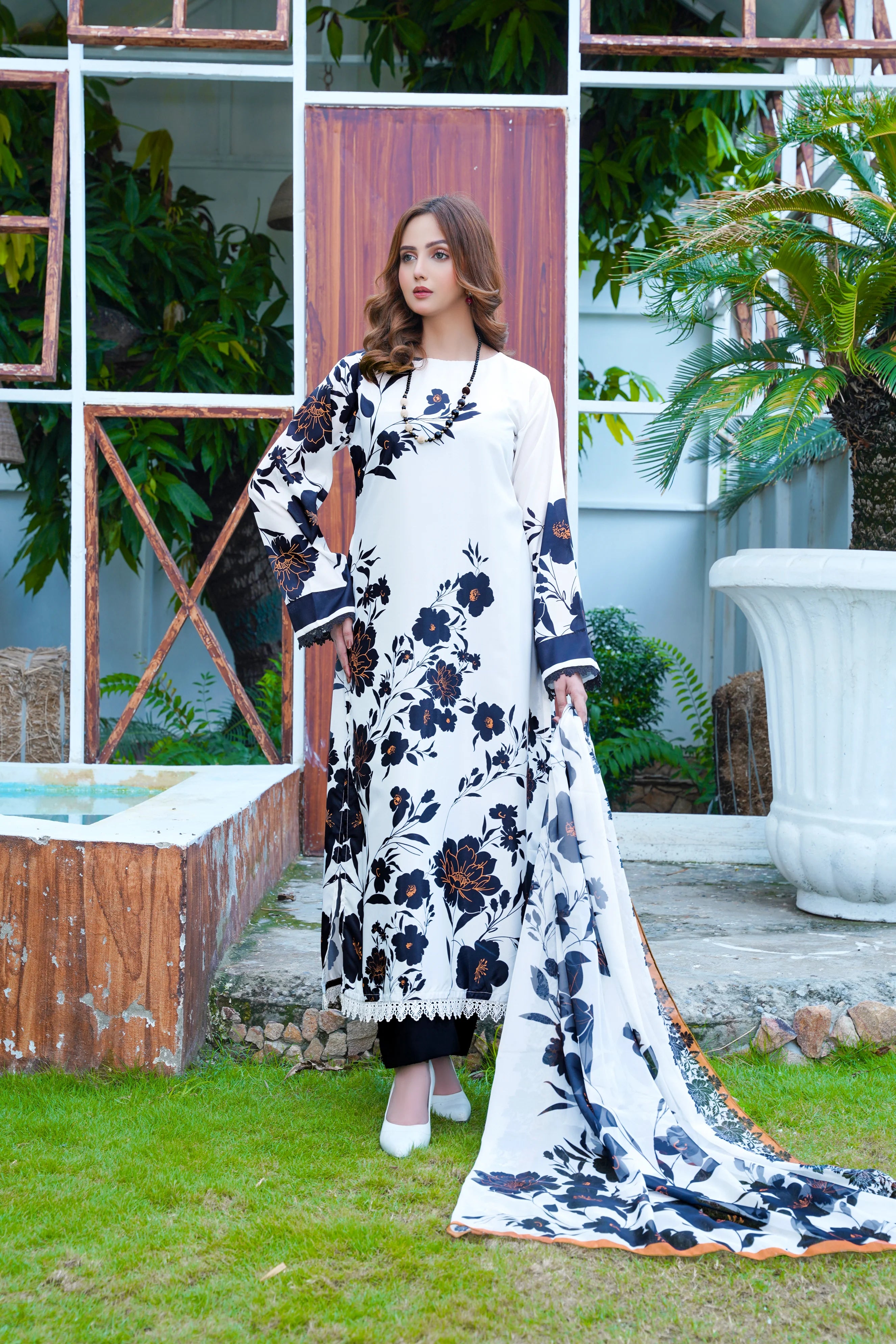 Black and White Long Shirt Featuring Lace Detailing