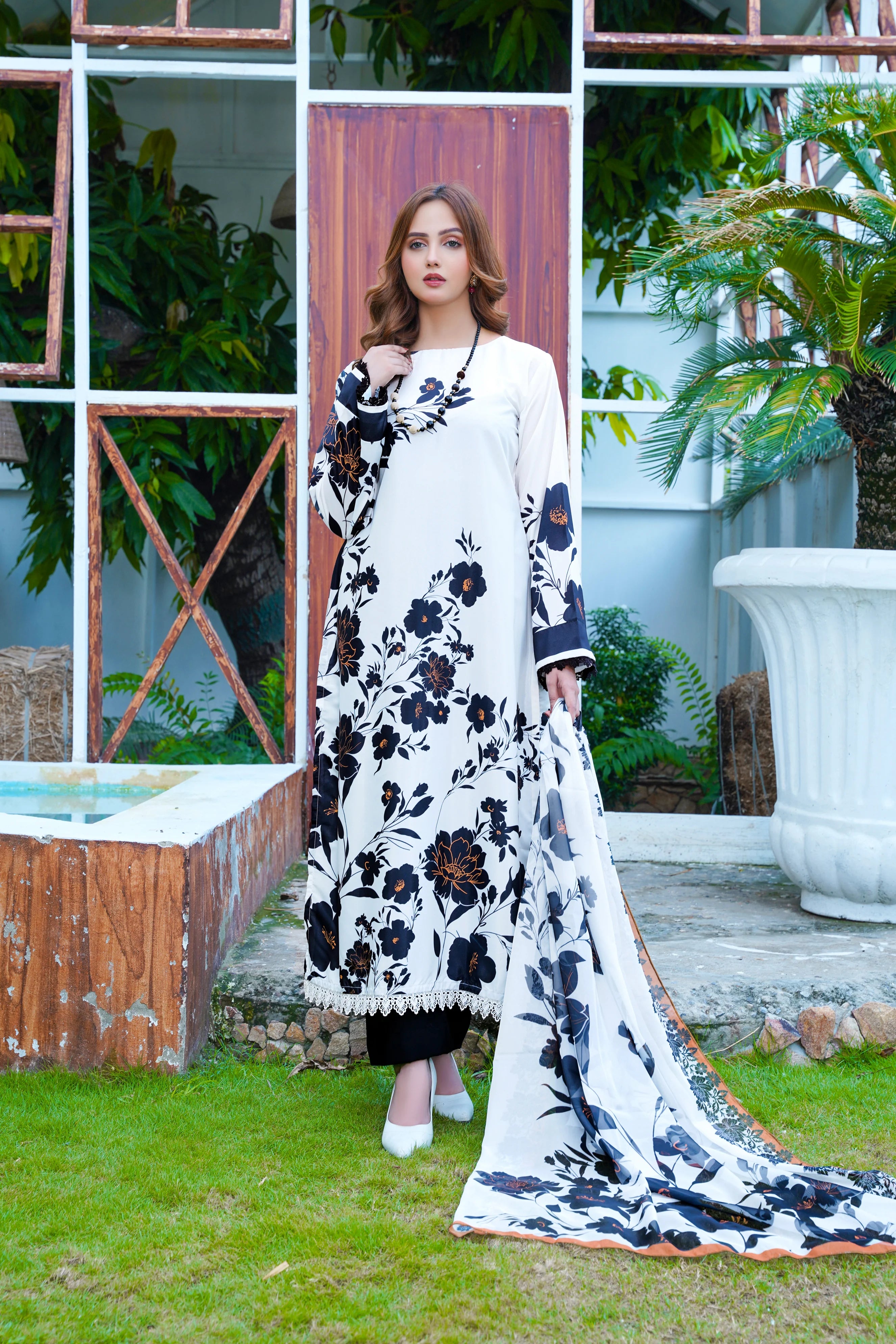 Black and White Long Shirt Featuring Lace Detailing